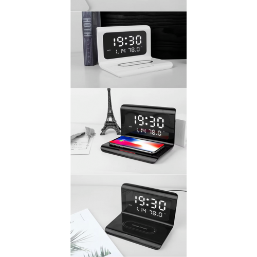 LED Alarm Clock with Wireless Charging