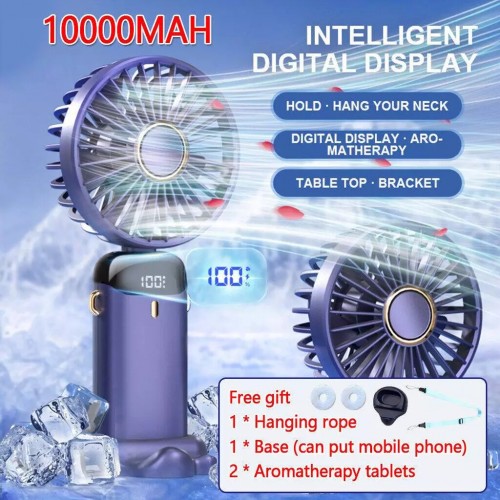 Upgraded 10000mAh Electric Fan Mini Fan Portable USB Neck Fan Portable Fan Strong Wind Handheld Fan USB Rechargeable